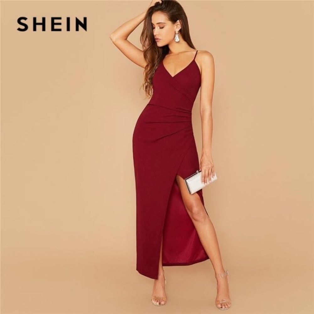 Shein Wine Red Midi Dress With Spaghetti Straps Size 0xl